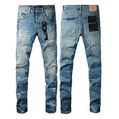 Men's black slim fit skinny jeans with a straight leg and cardigan button detail on the fly.