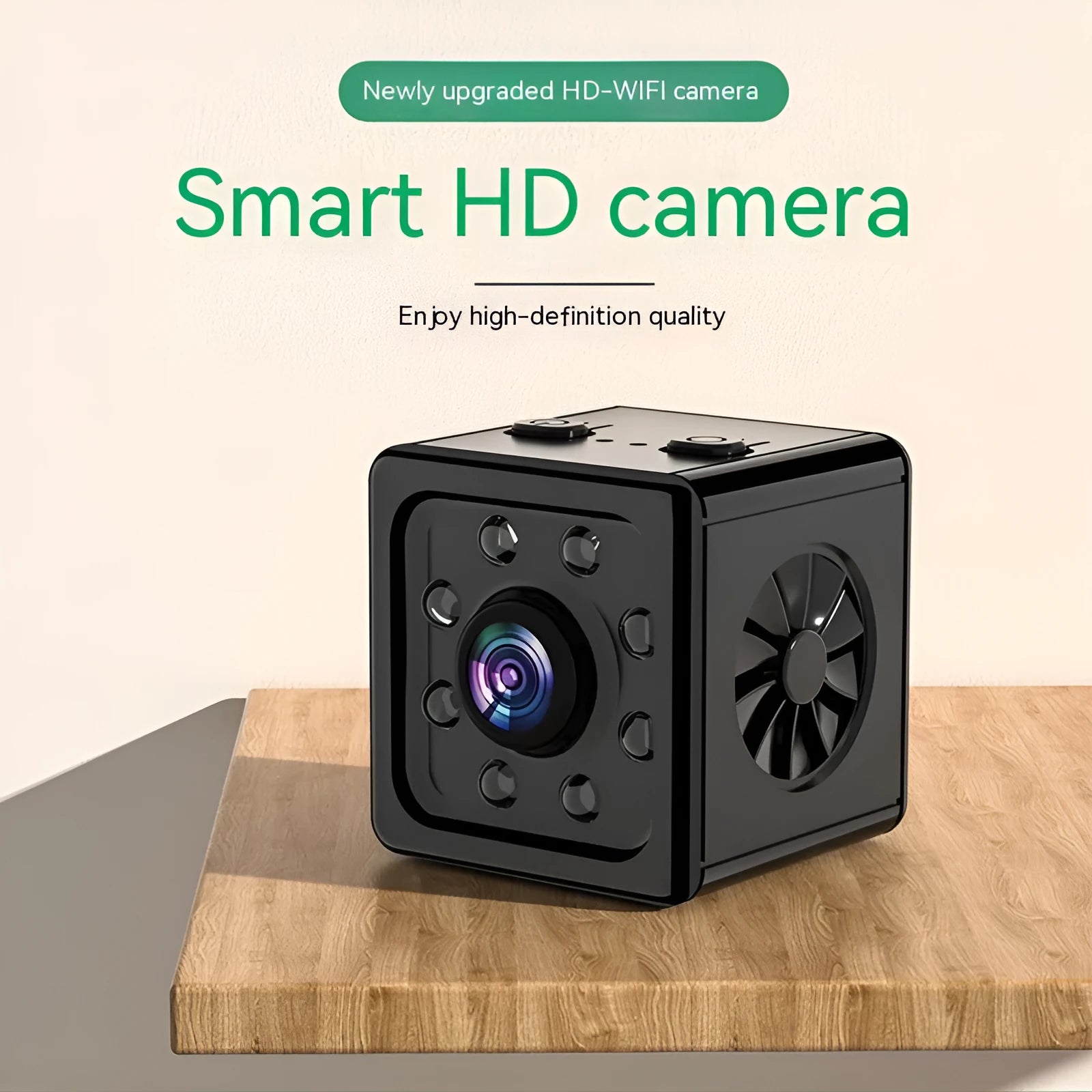 Black cubic K13 network sports camera with 26mm dimensions and mounting bracket