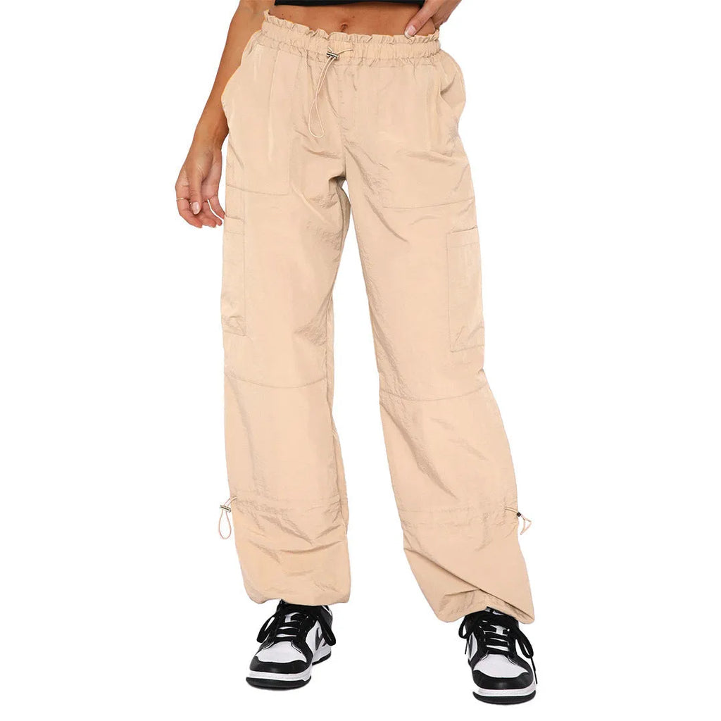 Multi-bag straight cargo casual pants in a loose fit, shown in a light blue colour with visible cargo pockets.