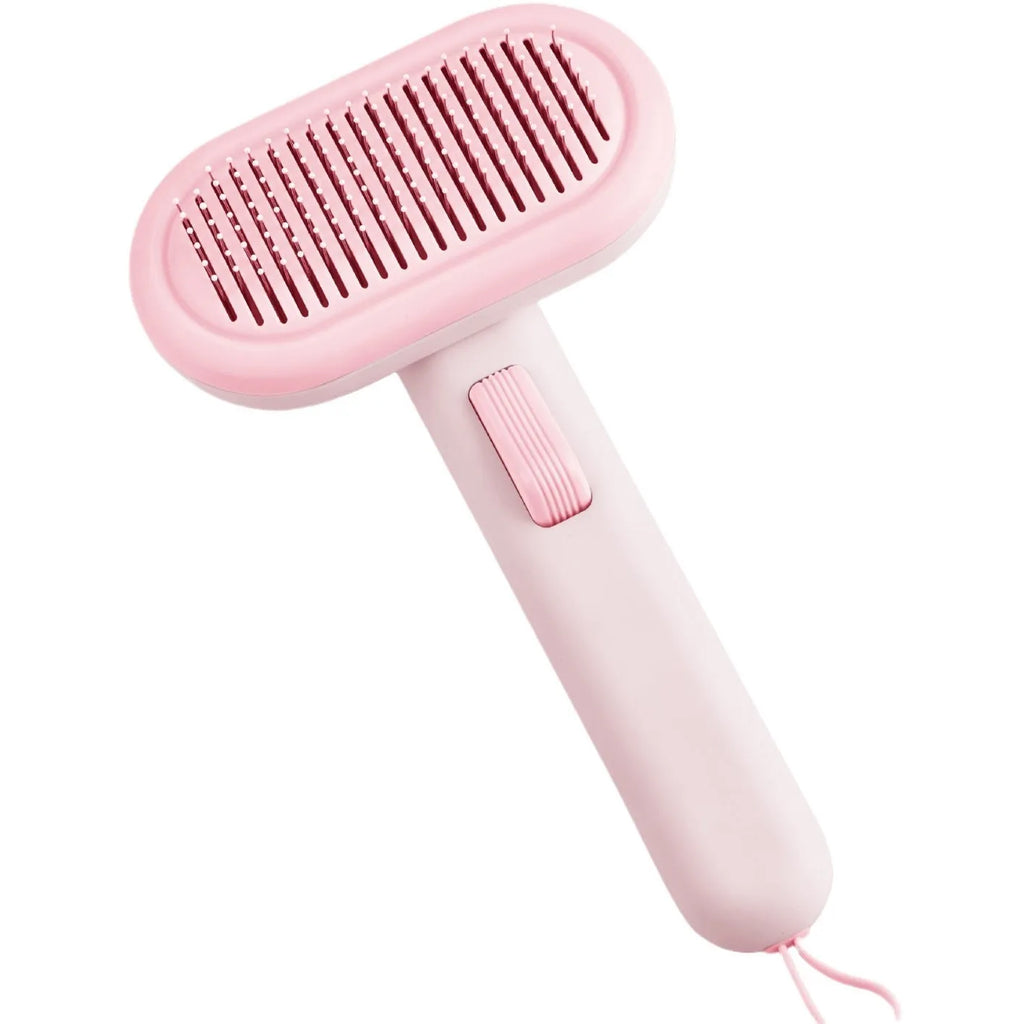 Large pet hair removal comb with stainless steel blades and one-click button for untangling knots