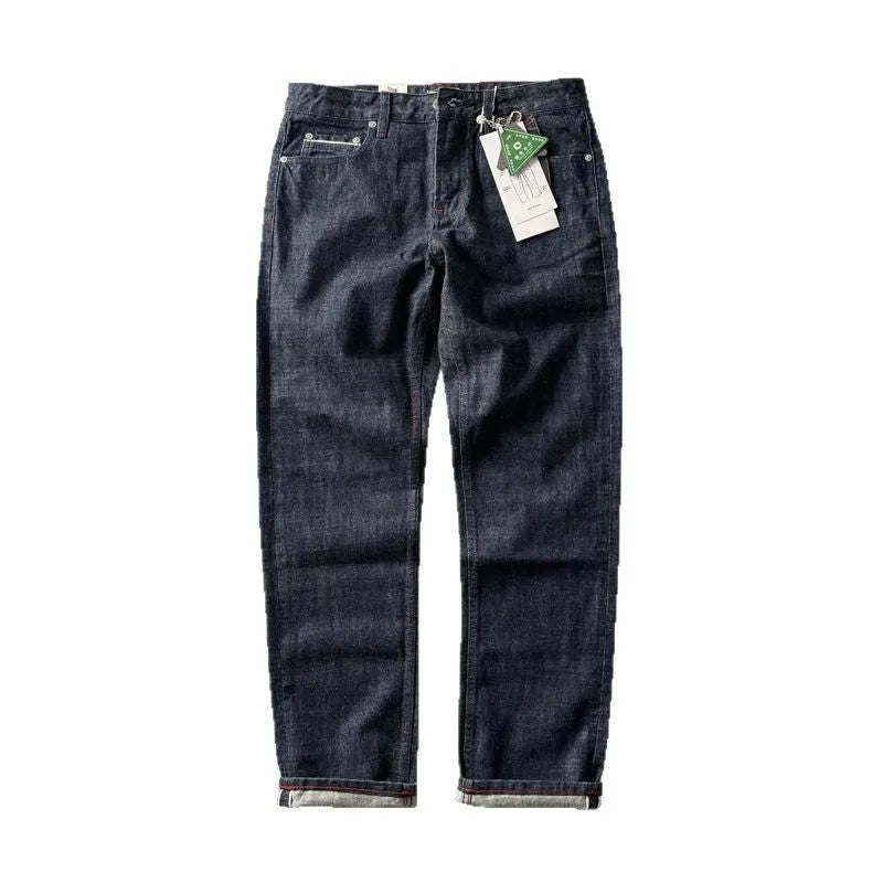 Men's straight leg denim jeans in primary colour with mid-rise waist and classic retro styling