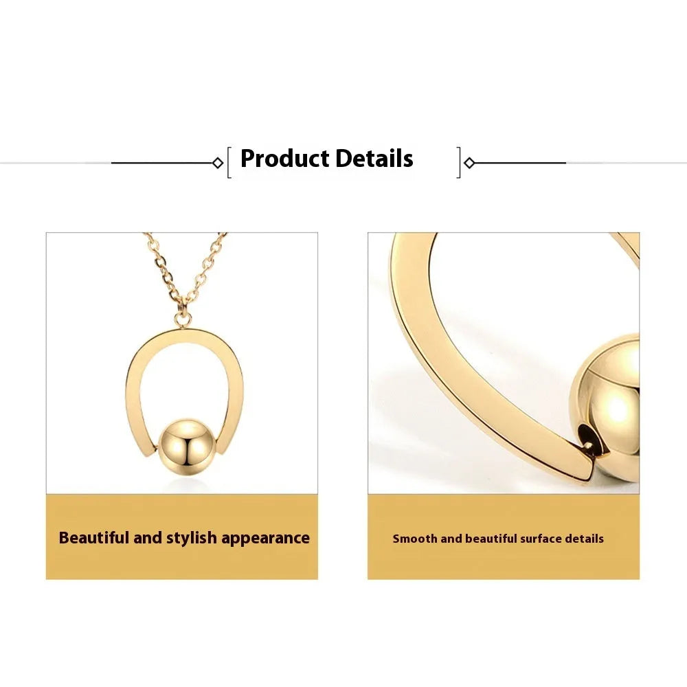 Stainless steel geometric pendant necklace on a cross chain, shown in gold colour.