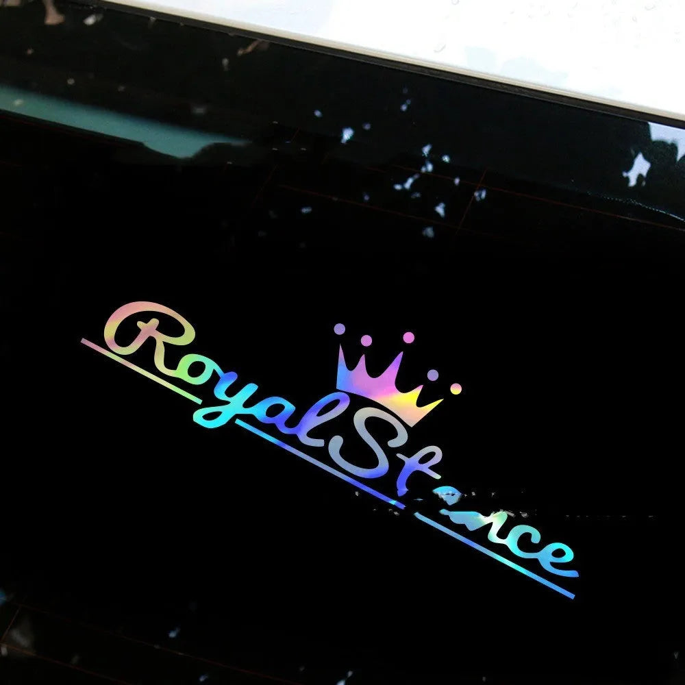 Crown-shaped reflective vinyl car sticker in colourful design measuring 30cm by 12cm