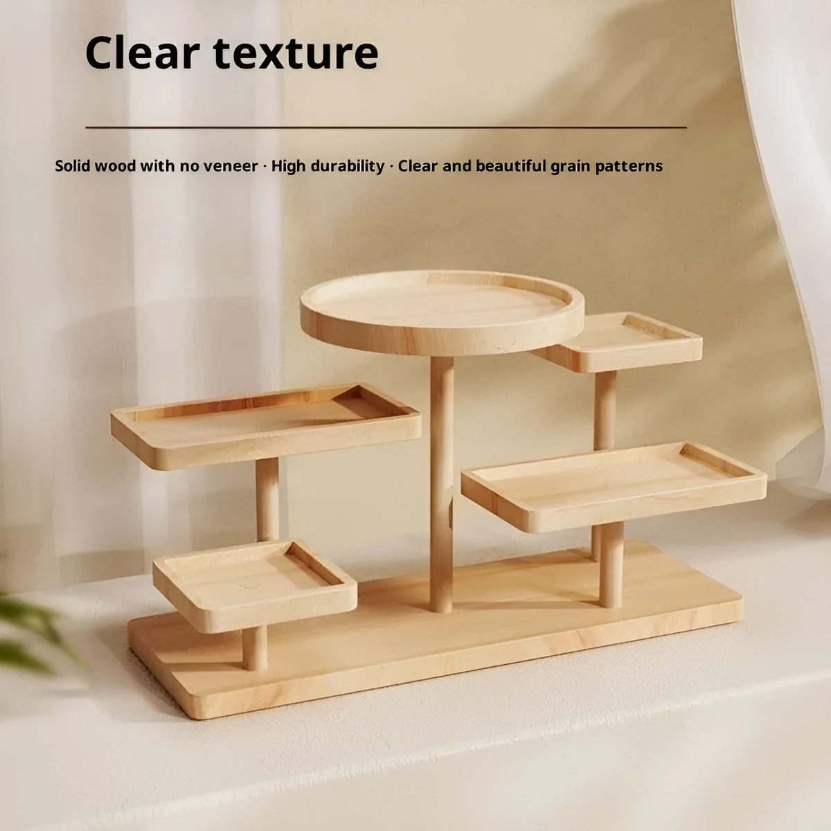 Wooden desktop storage rack with five layers for organising and storing small items, colour as shown