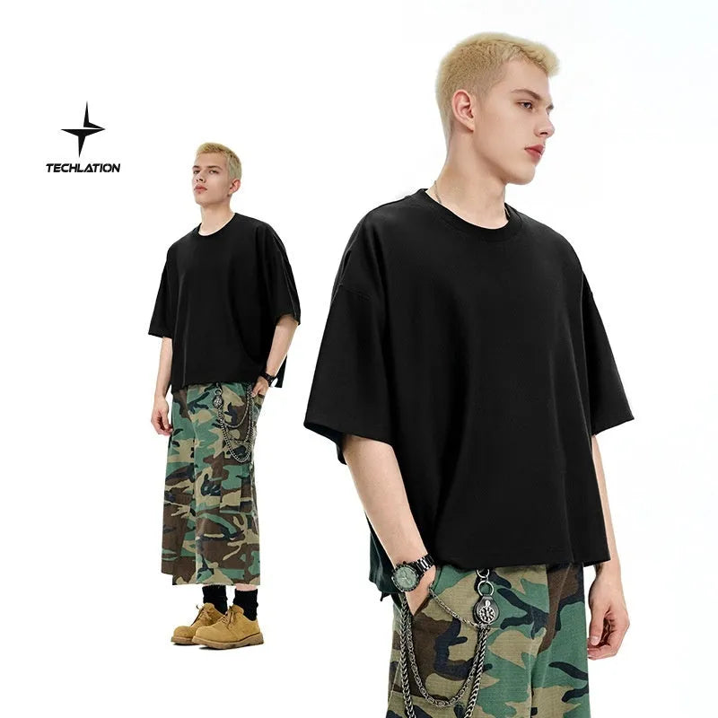 Men's sand grey loose fit quick-drying short sleeve casual t-shirt on a hanger.