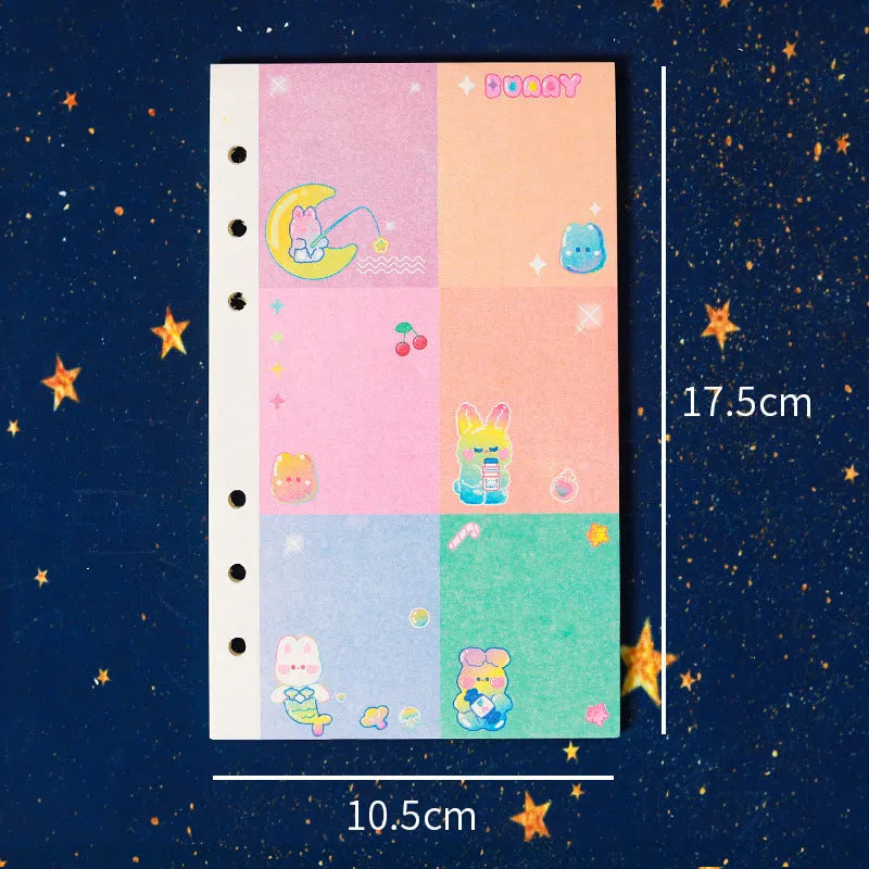 A6 loose leaf notebook with girl heart designs including bears and rabbits, 80 sheets, 6-hole compatible