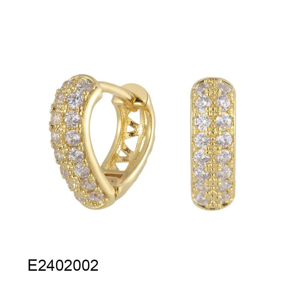 Brass gold plated clip earrings with heart shape design and zircon stone in four colour variations