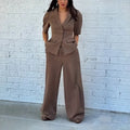 Brown polyester men's slim fit suit with trousers and long sleeve top