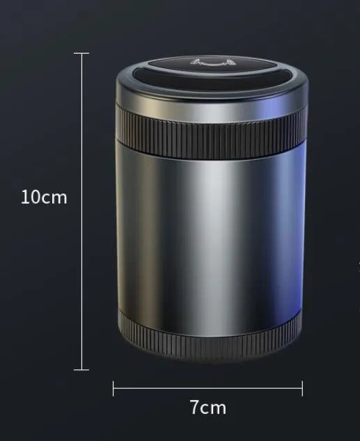 Automatic sensing ashtray in Deep Sky Grey colour with USB cable for car, home, or office use.