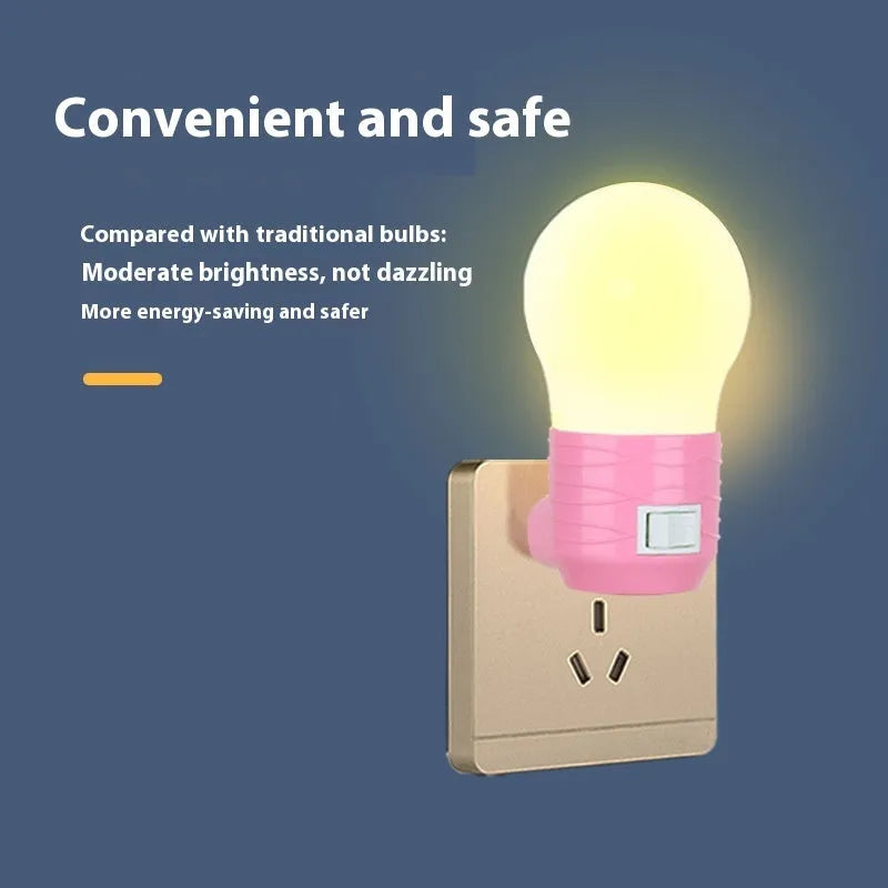 Plug-in bedside baby feeding lamp with round design in white blue or pink shell options
