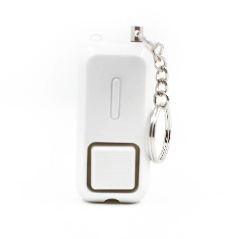 Pink personal safety alarm for women, compact size with 130dB loud siren for self-protection.