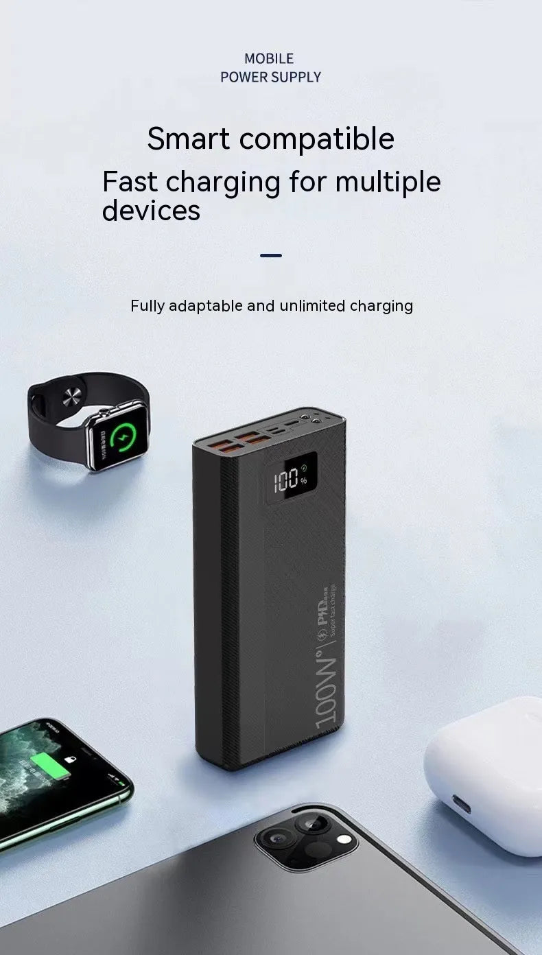 Black or white large capacity portable power bank showing front view with USB ports