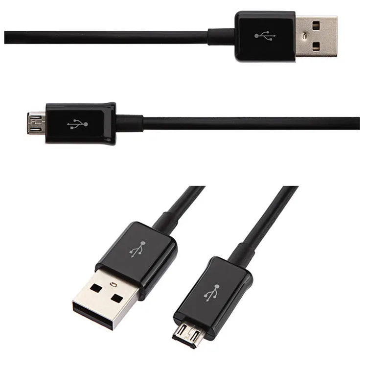 Black and white Android Micro USB data cables with 1 metre length for charging and data transfer