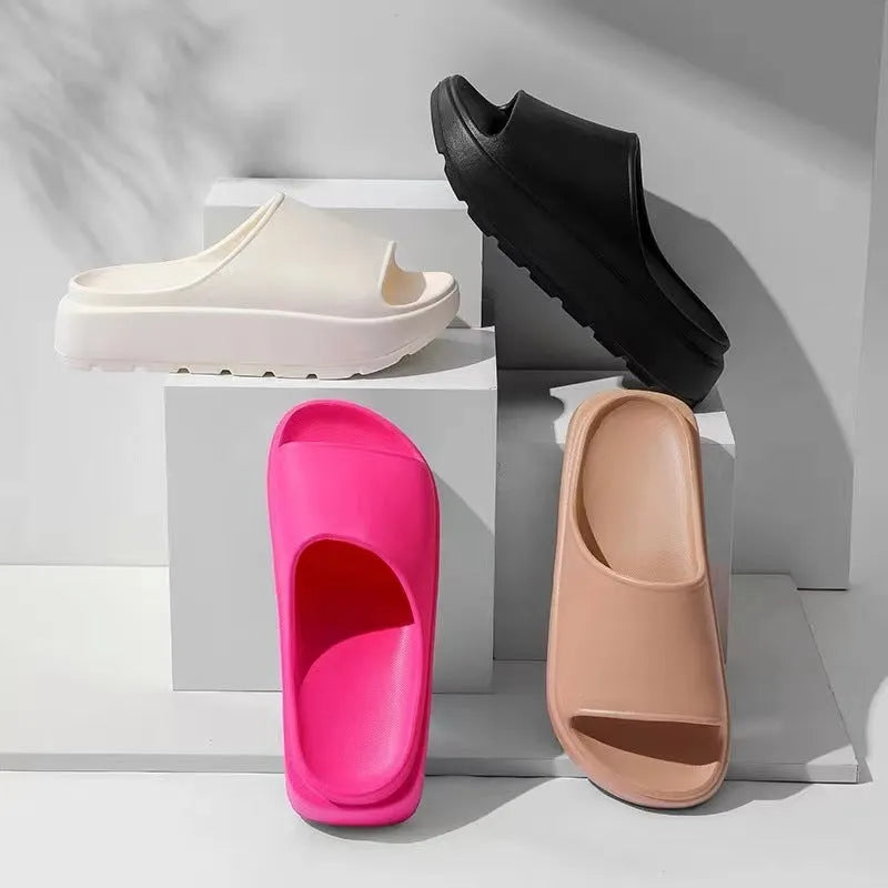 Women's fish mouth slippers with thick 5.5cm EVA soles in beige, black, khaki, or rose red colours