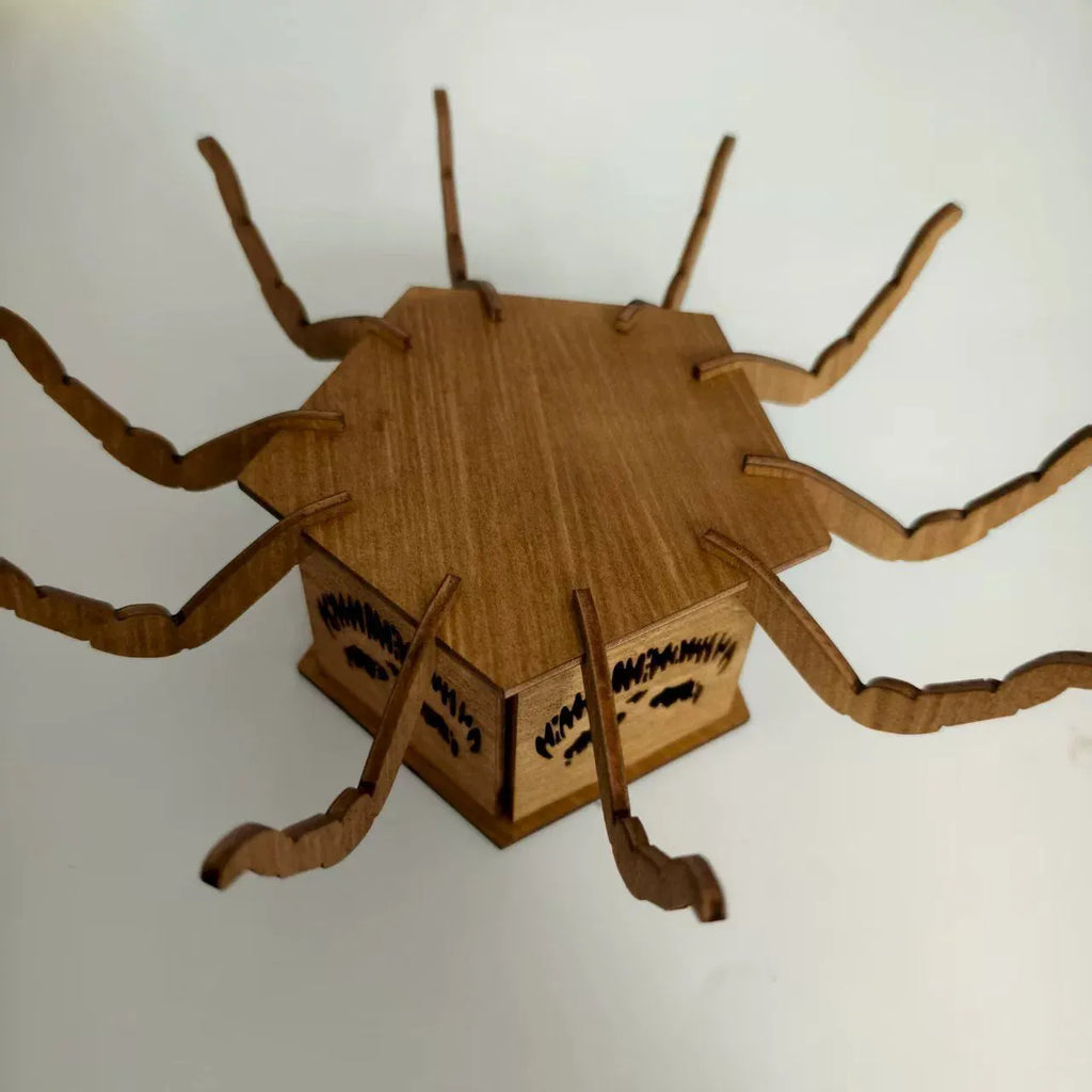 Wooden spider-themed lantern candlestick decoration for Halloween and gothic home decor