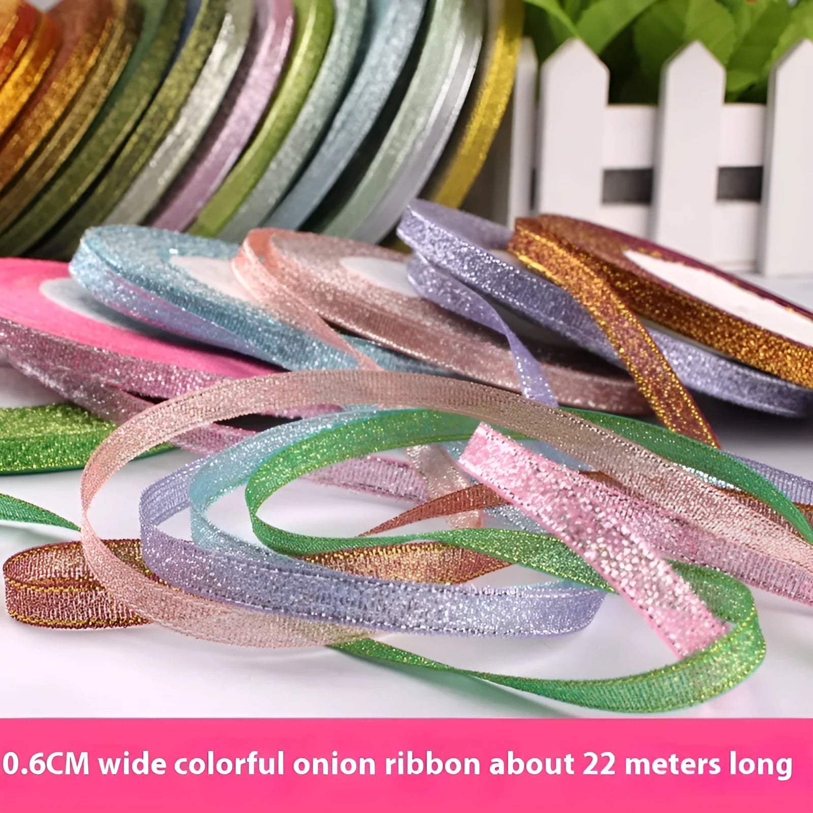 Coloured polyester gift ribbon roll in 0.6cm width with multiple colour options