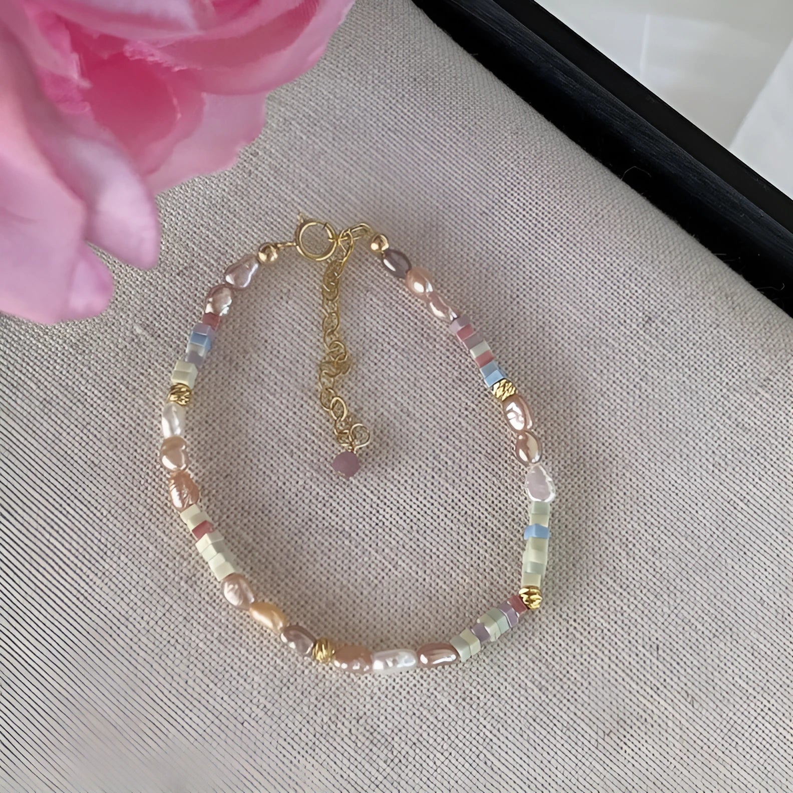 Women's purple silver natural pearl bracelet and necklace set with gold plating