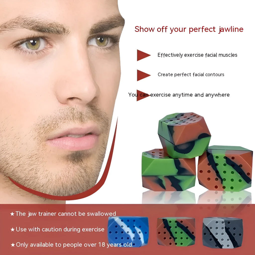 Two camouflage silicone facial exercise balls in transparent packaging for jaw muscle training