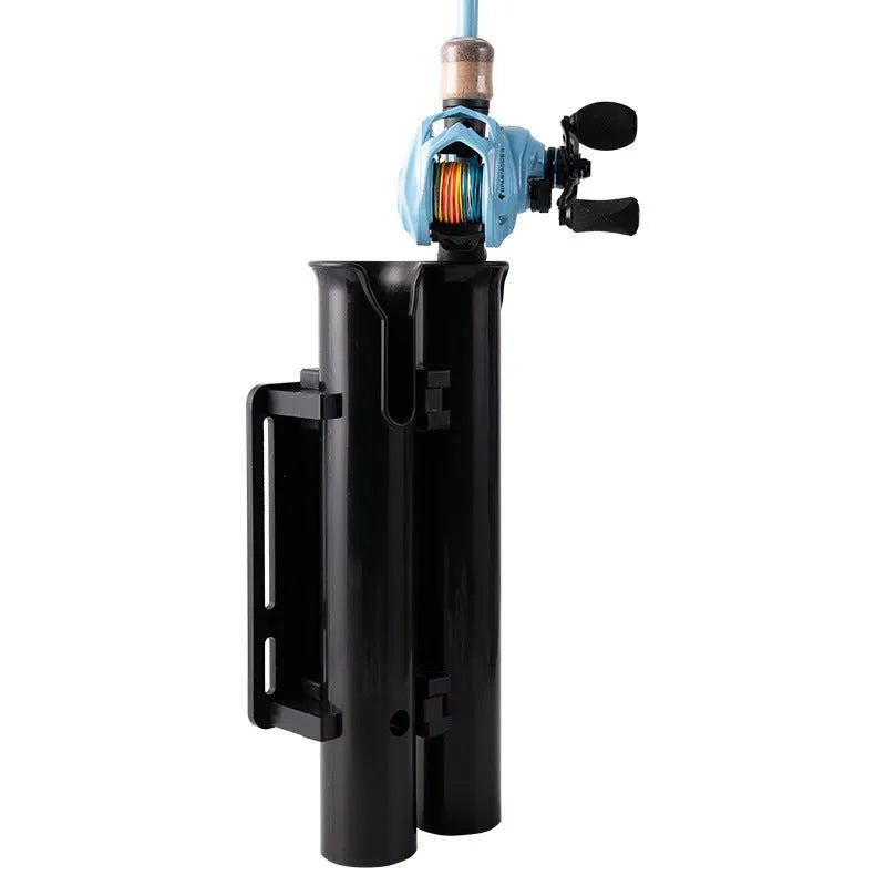 Carbon fibre motorcycle fishing rod rack with double-layer plastic frame and pipe clamp mounting system