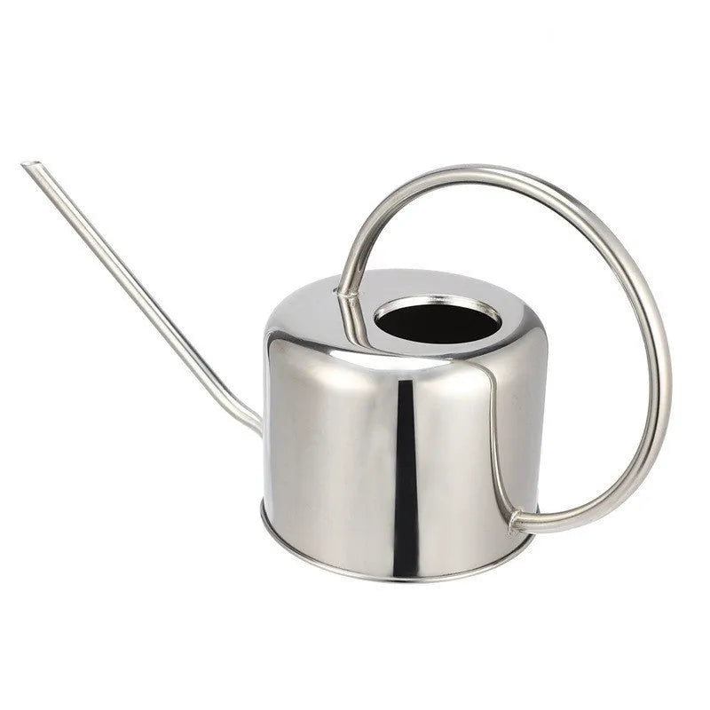 Stainless steel watering can with a long spout, shown in a choice of black, gold, or metallic finish.