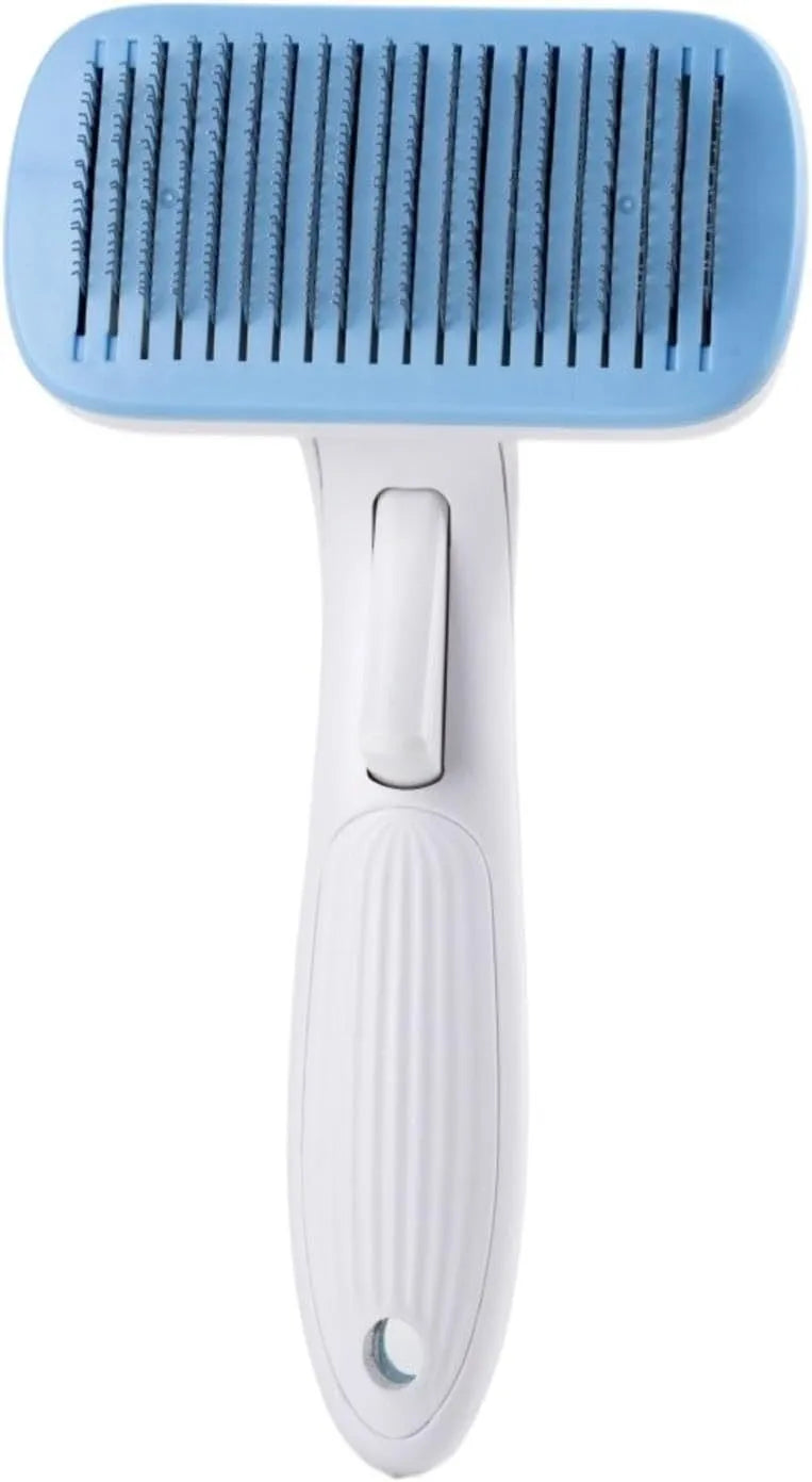 Automatic pet hair removal comb for dogs and cats in blue, grey, green, or pink colours