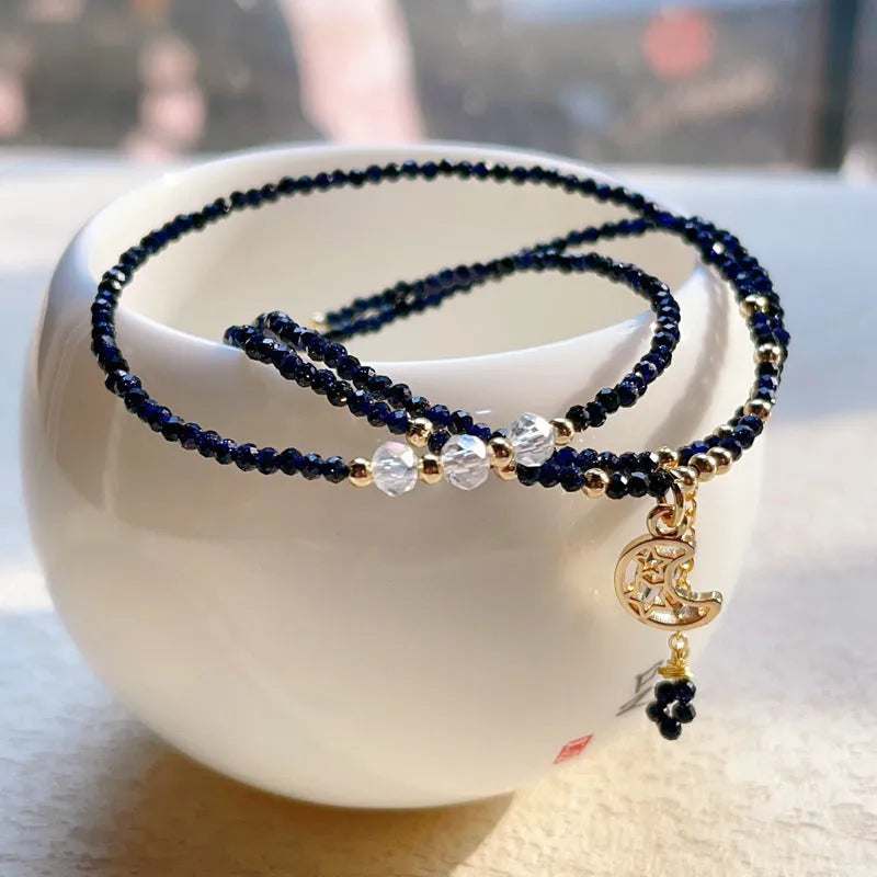 Blue san stone three-ring multi-layer bracelet for women with interlocking design