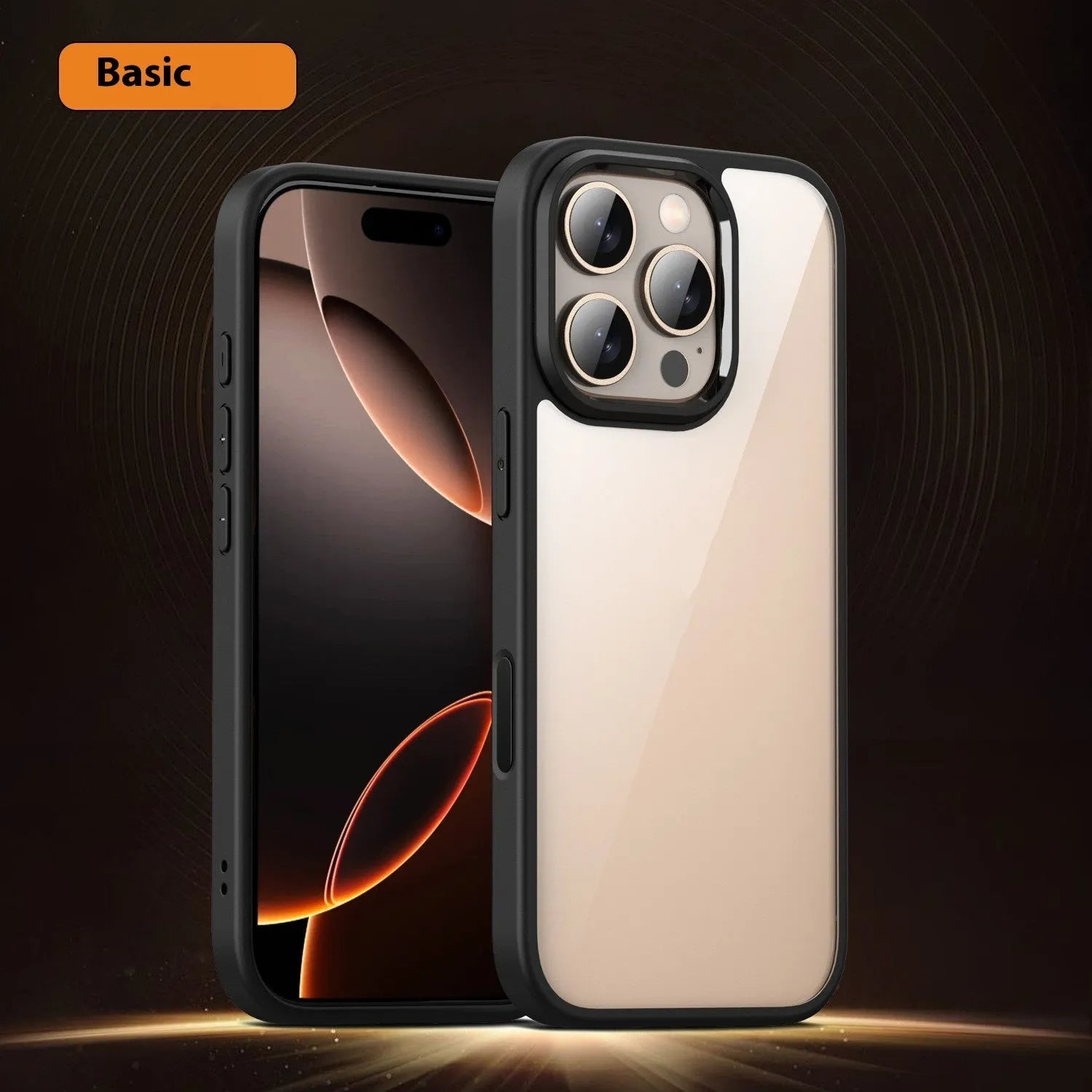 Black magnetic iPhone 16 phone case with TPU and PC construction showing magnetic components and airbag-style protection elements