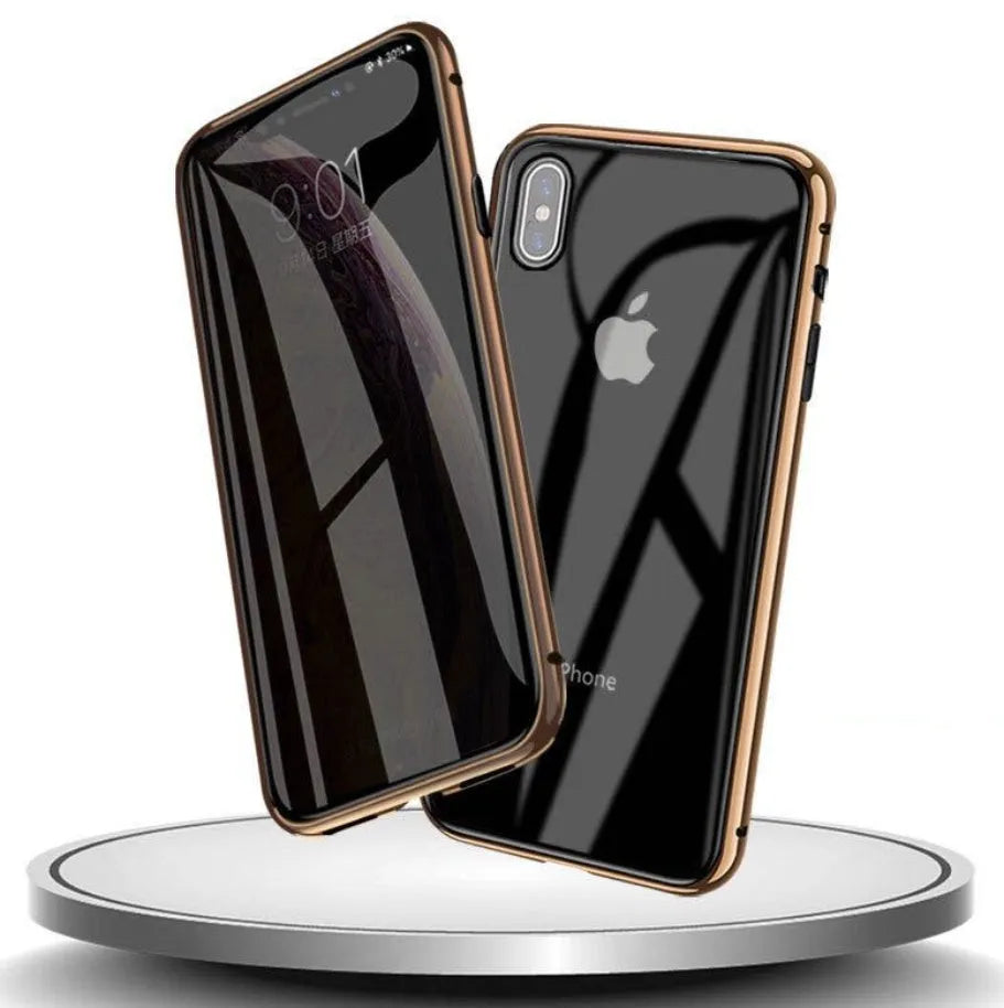 Tempered glass anti-spy clamshell phone case in multiple colours for iPhone models