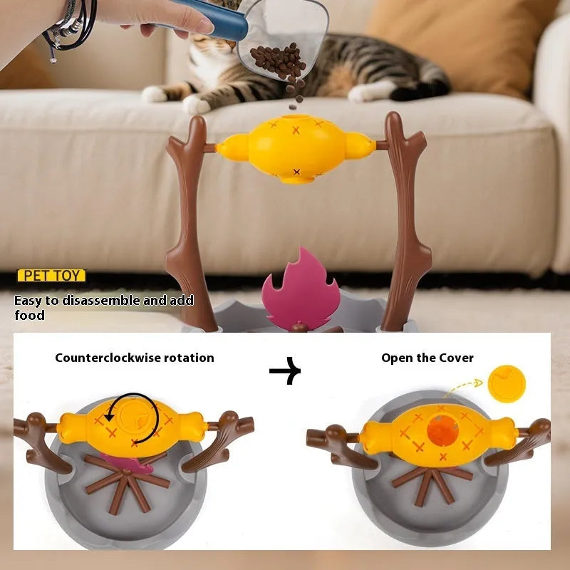 Tumbling leakage cat food feeder toy measuring 30x30x29cm with treat dispenser