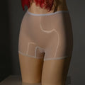 Man's seamless nylon underwear stockings in mid-waist style, shown in a neutral colour on a plain background.