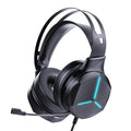 Multi In One wired gaming headphone with 3.5mm plug, over-ear protein PU leather earmuffs, and 50mm drivers.