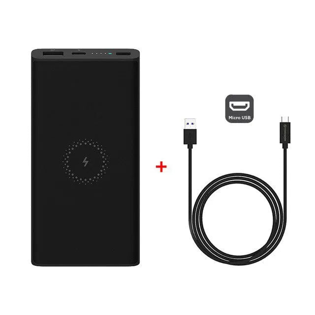 White or black 10000mAh power bank with USB-C and USB ports