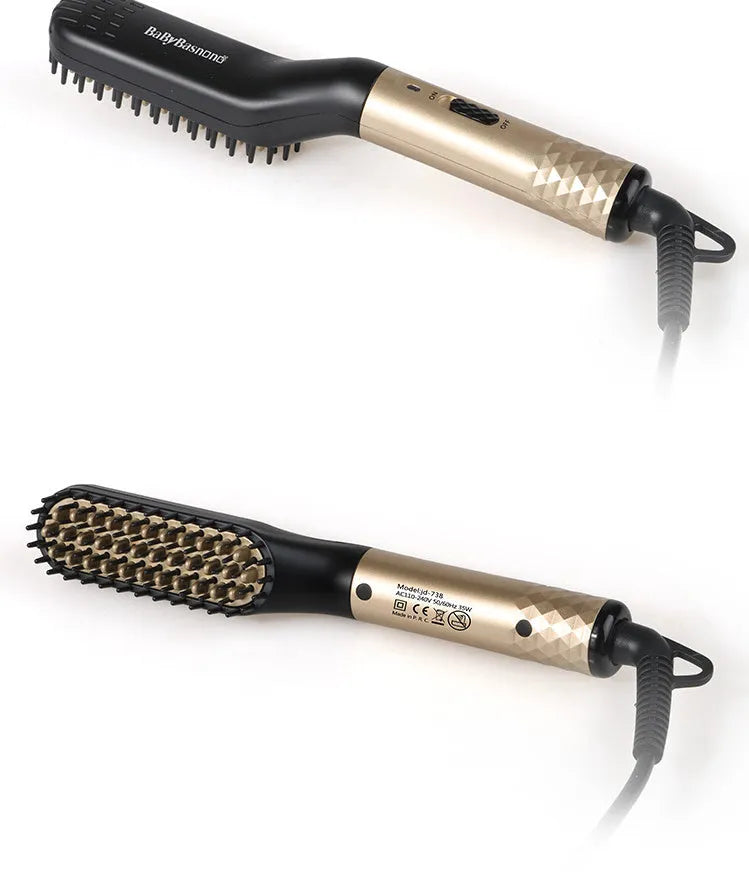 Electric beard straightener hot comb in gold or white with ceramic teeth and MCH heating, 28.5cm box