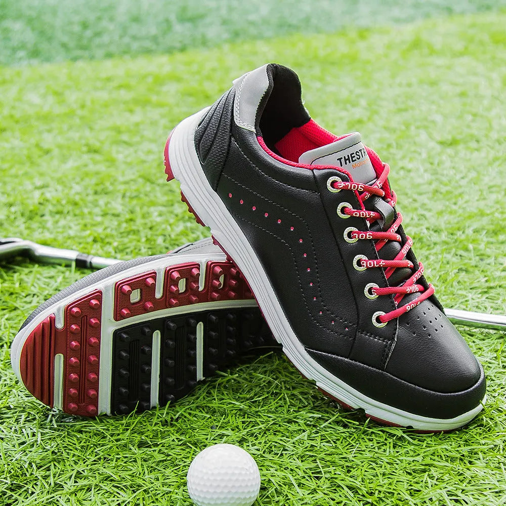 Men's nail-free golf shoes in white, synthetic leather upper, sizes 39 to 48, for golf and hiking