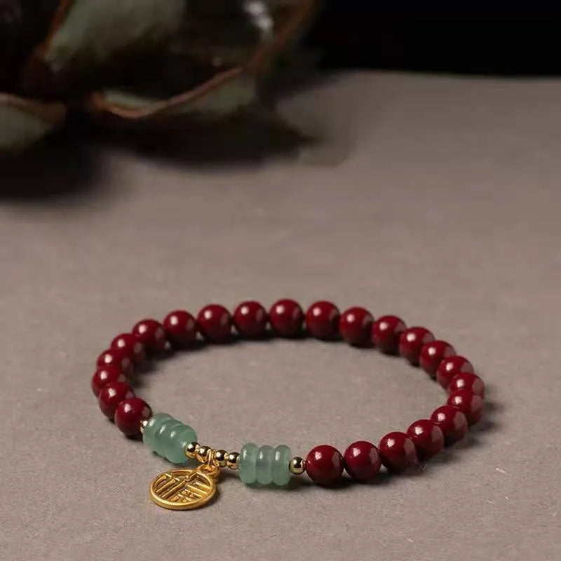 Handmade gold cinnabar wave bracelet with copper beads in national style