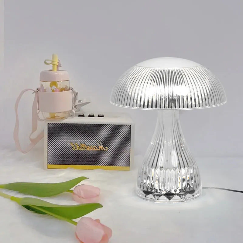Small white acrylic USB rechargeable touch-control night lamp with colour changing LED light