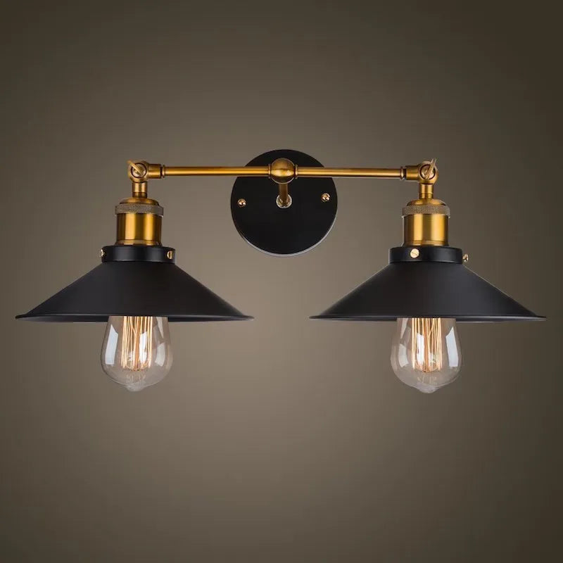 Black American industrial retro style double head wall lamp with iron construction