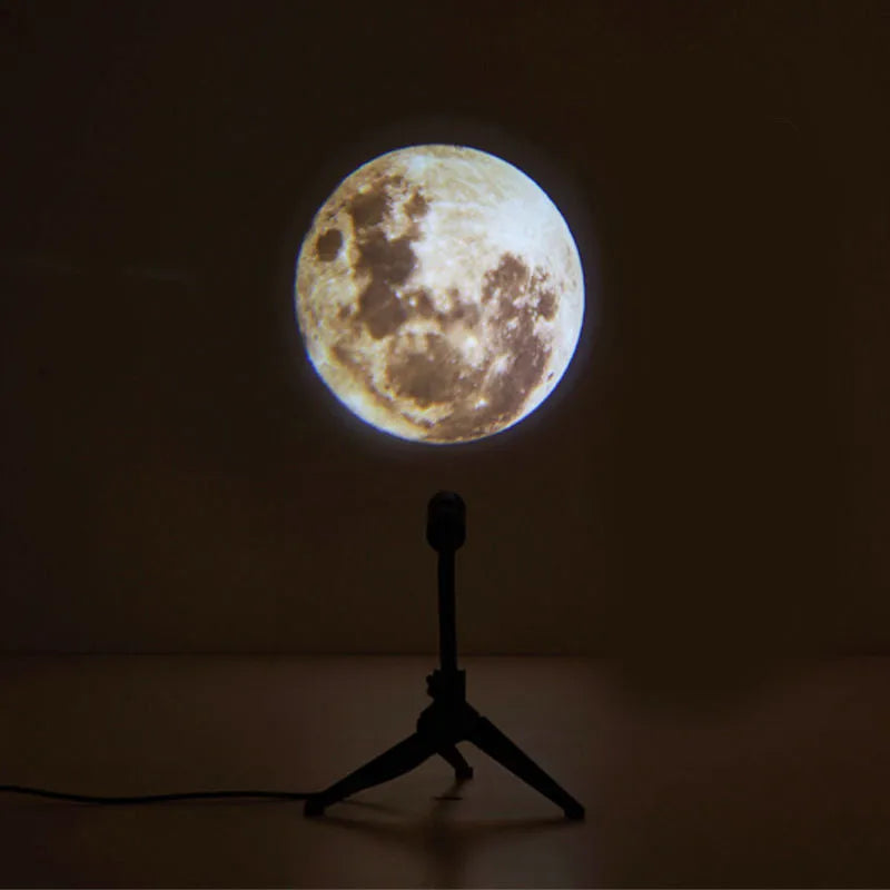 Adjustable earth and moon projection night light with USB cable and bracket