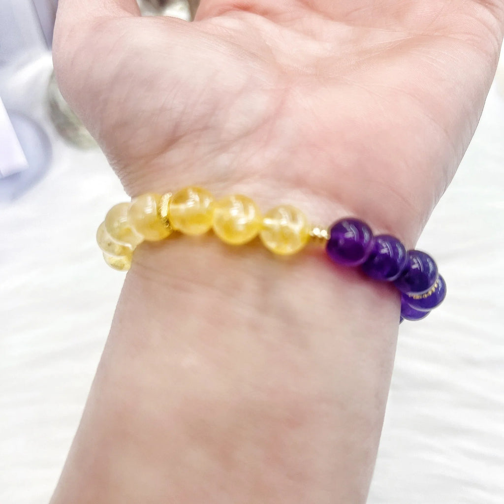 Handmade yellow and purple crystal amethyst bracelet for women