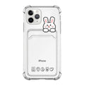 Cartoon design transparent iPhone case with a card slot on the back, compatible with multiple iPhone models.