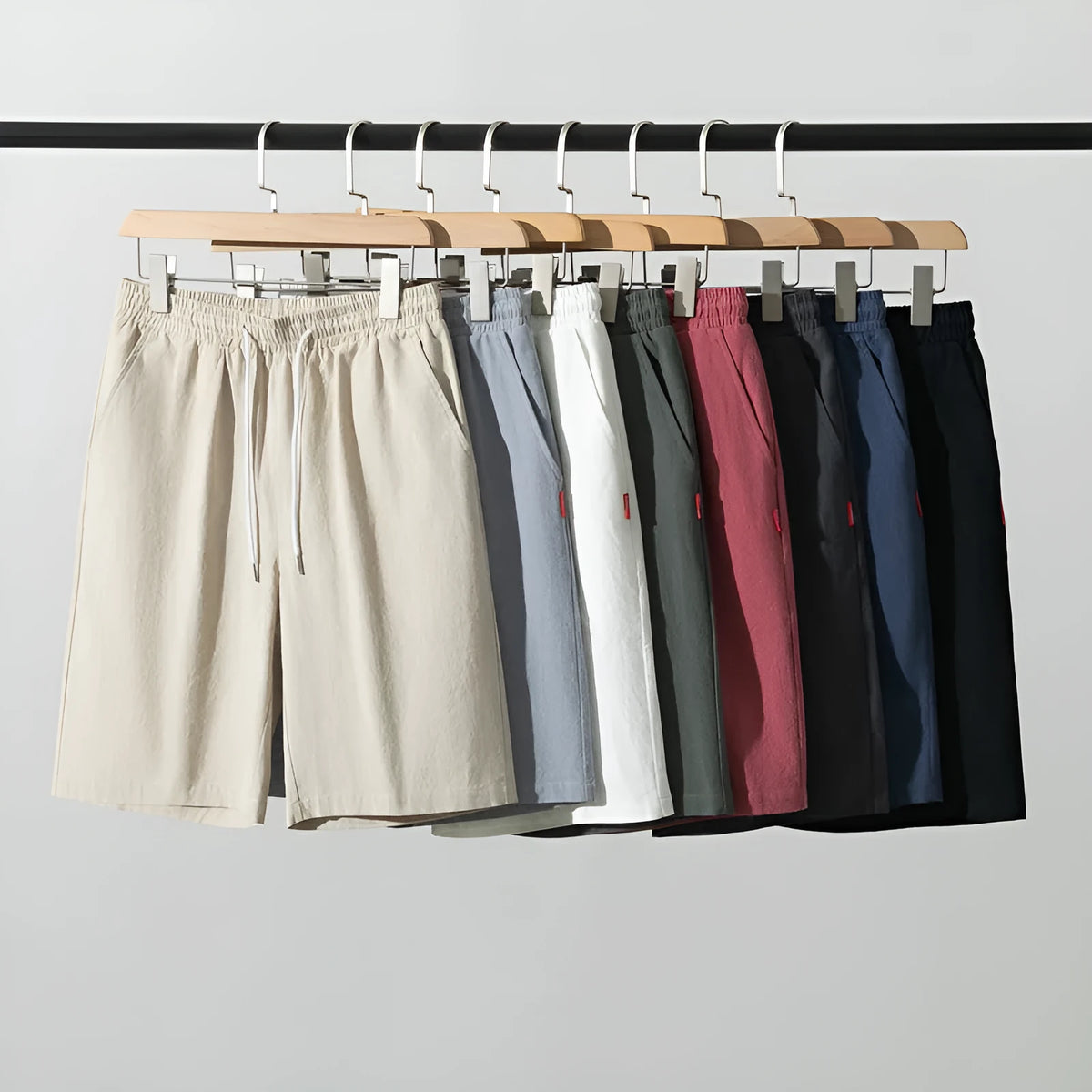 Chinese style solid colour cropped pants in cotton linen fabric with a drawstring waist.