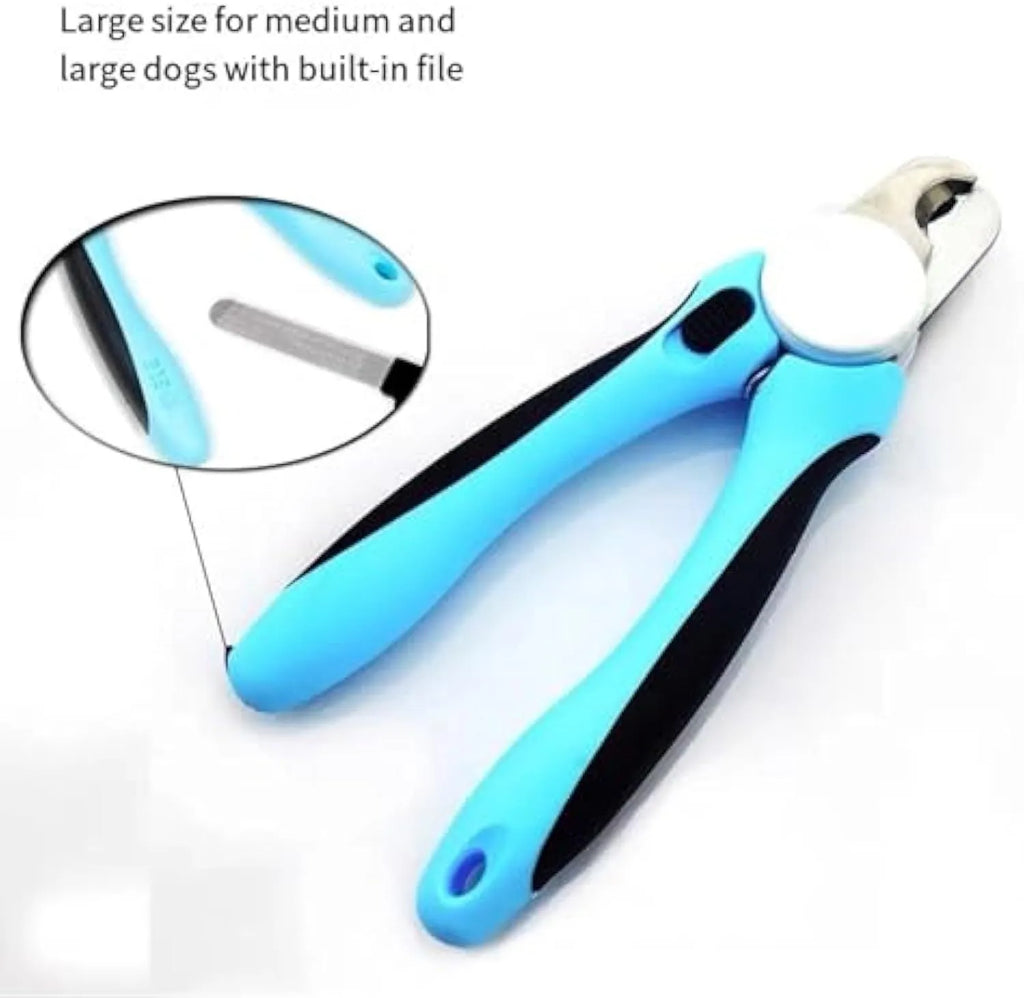 Blue heavy-duty stainless steel dog nail clippers with safety guard for large breeds