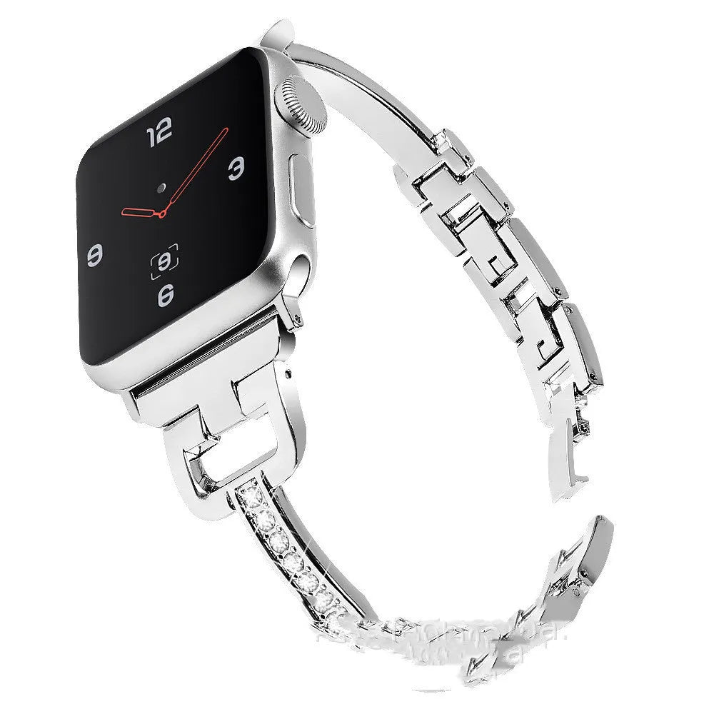 D-shaped metal diamond pattern Apple Watch compatible strap in multiple colour options