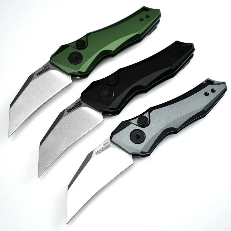 Outdoor folding pocket knife with metal construction in black, grey and green colour options