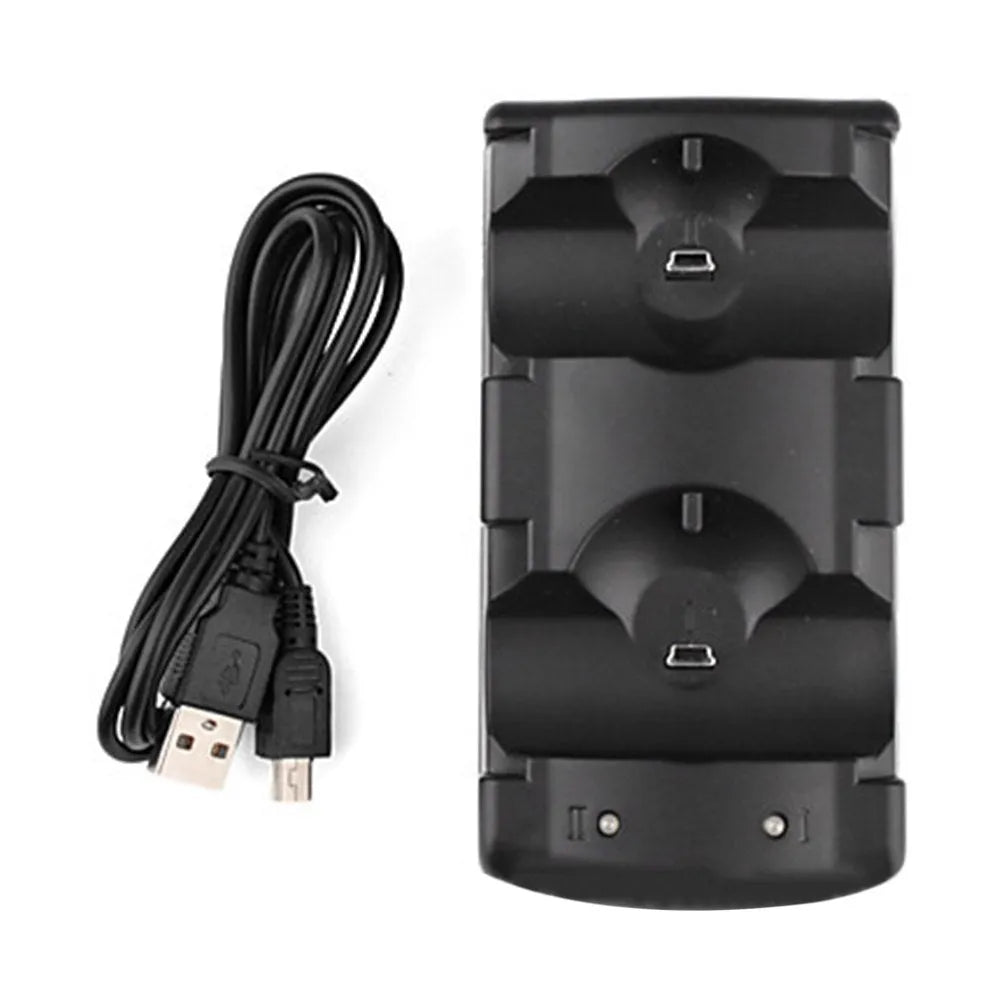 Black PS3 dual controller charging dock with USB cable for wireless Sixaxis and Move navigation controllers