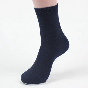 Men's bamboo fiber business socks in navy blue and grey with medium thickness knit and small square style pattern