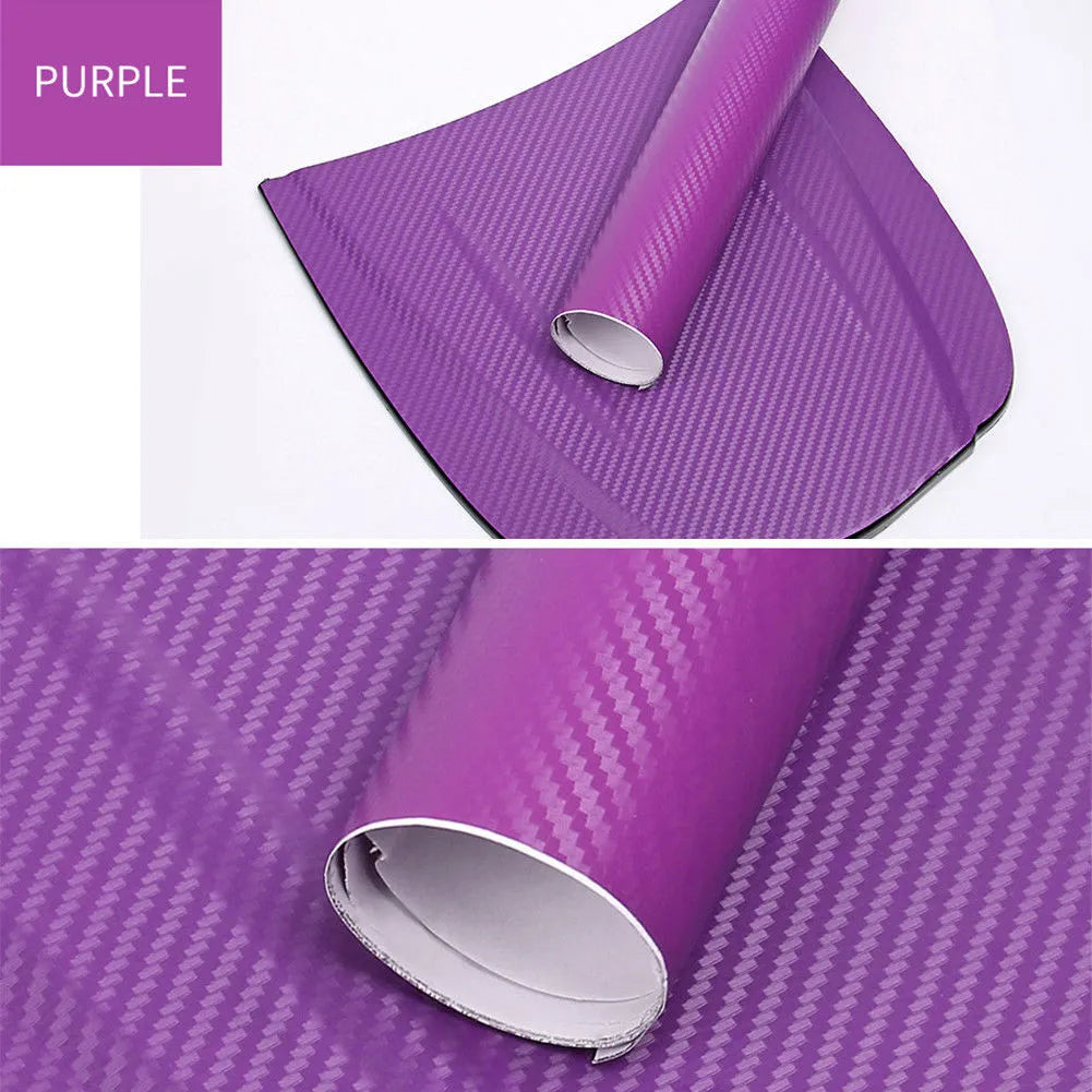 Roll of 3D carbon fibre sticker for car decoration in various colours, measuring 30cm by 127cm