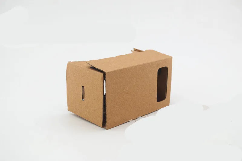 Pink and white cardboard VR glasses for smartphones with 3D lenses and adjustable headband