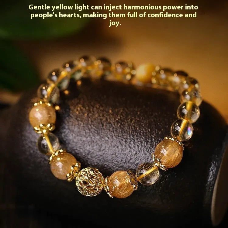 Women's citrine lucky bracelet with artificial crystal and electroplated gold finish in retro design