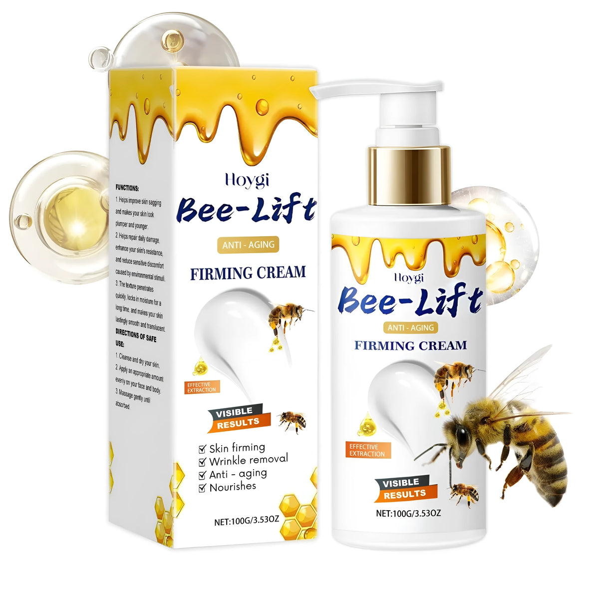 100g jar of tightening cream with bee venom and hyaluronic acid for facial firming and hydration.
